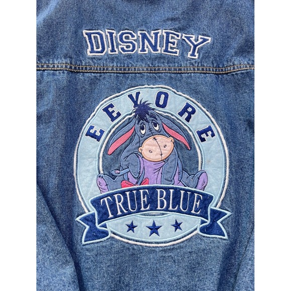 VTG Disney Eeyore True Blue Denim Sherpa Lined Jacket XL - Picture 3 of 9